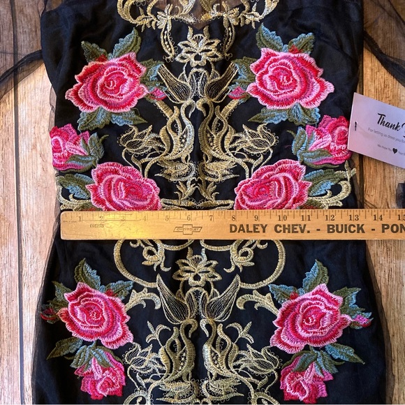 NWT L’Atiste by Amy Black Sheer Embroidered Floral Lined Pencil Dress S side zip - Picture 4 of 12